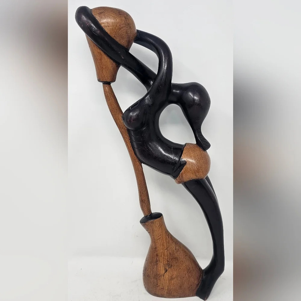 Hand Carved Wooden African Woman Statue Sculpture 17.5" Tall